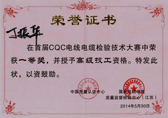 beat365中国官方网站员工在首届CQC电线电缆检验技术大赛中获佳绩
